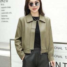 2023秋季新款韩版短款皮衣外套女翻领宽松水洗PU皮夹克衣女