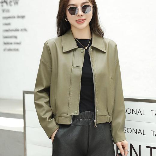 2023秋季新款韩版短款皮衣外套女翻领宽松水洗PU皮夹克衣女 商品图0