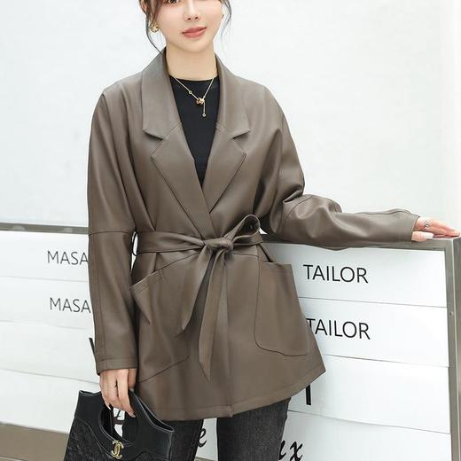 韩版长款皮衣外套女2023秋季新款西装领皮夹克休闲水洗PU皮衣女 商品图2