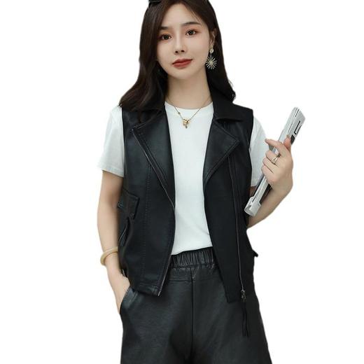 韩版短款皮衣马甲外套女2023秋季新款西装领皮马夹宽松水洗PU皮衣 商品图4