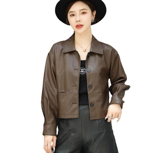 2023秋季新款皮衣外套女韩版短款翻领水洗PU皮衣修身皮夹克 商品图4
