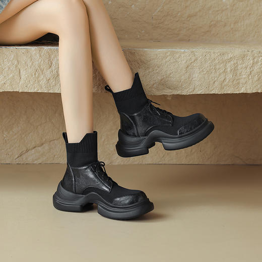 时尚机车感，拼接撞色厚底短靴TYM-20021 商品图1