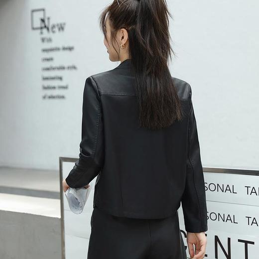 2023秋季新款韩版短款皮衣外套女翻领皮夹克修身水洗PU皮夹克 商品图2