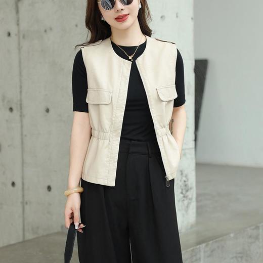 韩版短款皮衣马甲外套女2023春季新款圆领印花水洗PU皮衣女 商品图0