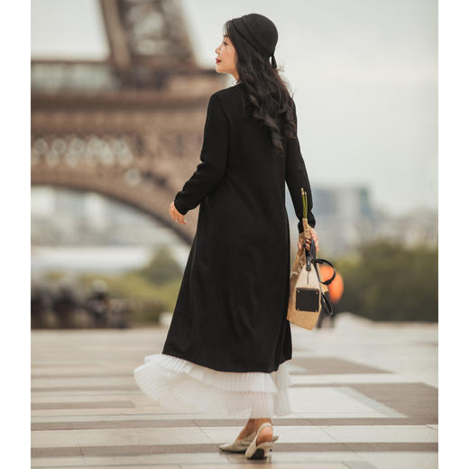 【林栖设计小店】多色毛织连衣裙红色紫色黑色盘扣新中式修身复古2023秋冬新品裙子女1934054 商品图6