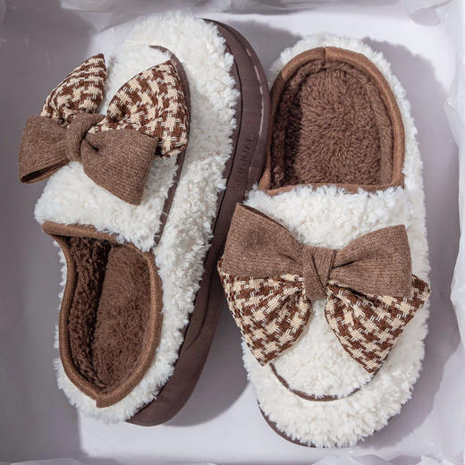 网红高颜值少女风蝴蝶结棉拖鞋女款秋冬季居家宿舍拖鞋女防滑保暖 商品图5