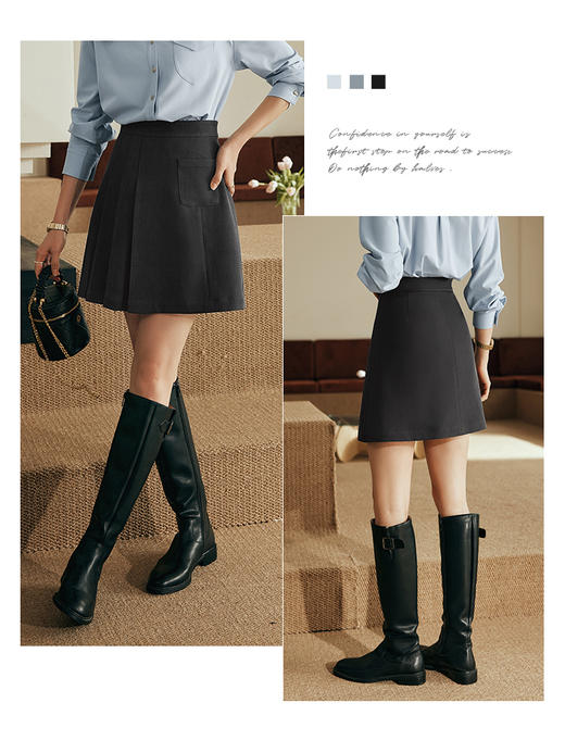 欧芮儿法式深灰色半身裙女秋2023新款高腰A字不规则百褶西装短裙 商品图1