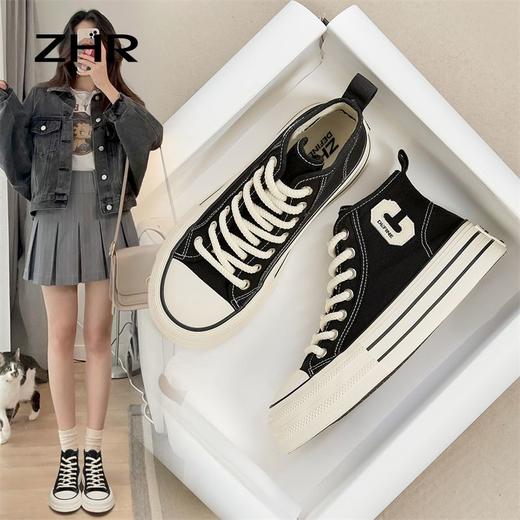 ZHR高帮帆布鞋女鞋2023秋季新款鞋子ins百搭小白鞋厚底百搭板鞋女 商品图0