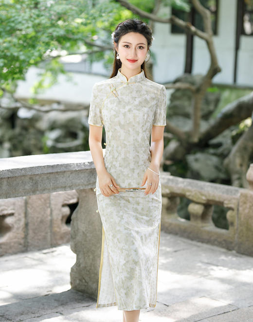 素雅复古，碎花棉麻旗袍改良新款连衣裙中长款年轻日常收腰茶服GT-0853 商品图0