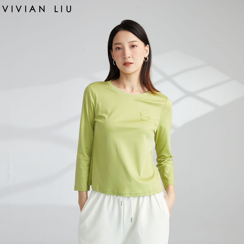 VIVIAN LIU薇薇安刘 R2347318秋女装新款圆领绣花长袖针织上衣