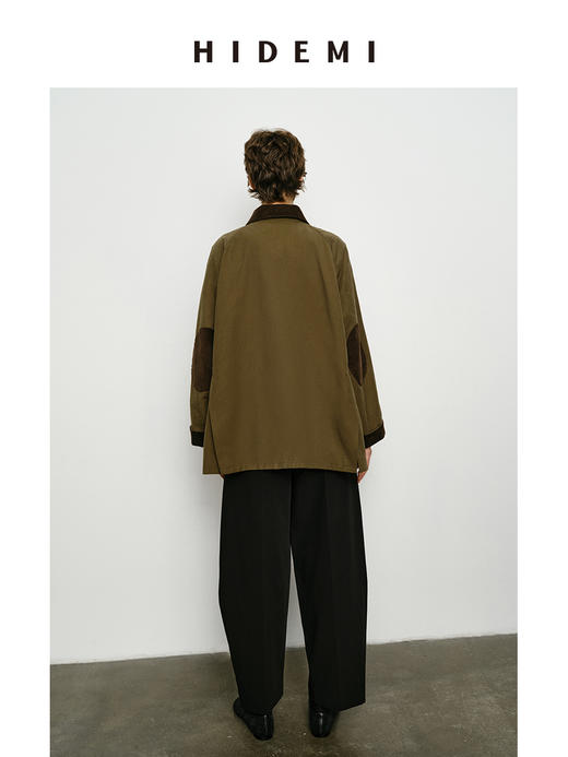 HIDEMI小男孩系列巴恩风灯芯绒拼接工装口袋式军绿色风衣外套 短款/长款 商品图10