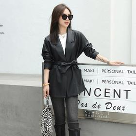 韩版长款皮衣外套女2023秋季新款西装领皮夹克休闲水洗PU皮衣女