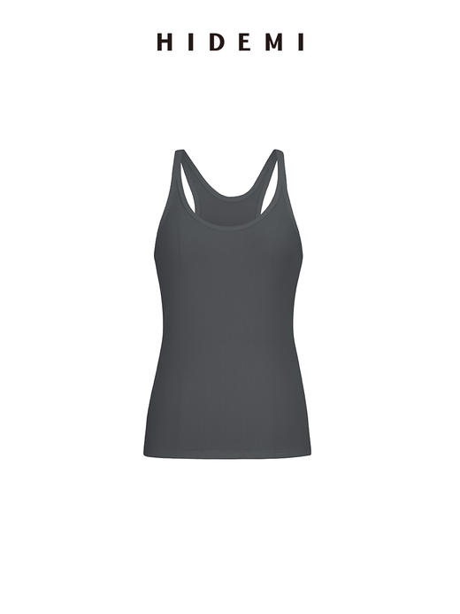 HIDEMI 极简大圆领弹力针织自然棉细肩带背心 商品图10