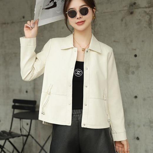 2023秋季新款韩版短款皮衣外套女翻领皮夹克宽松百搭水洗PU皮衣女 商品图2