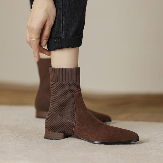 针织拼接显瘦靴，秋冬新款裸靴HBP-3807A 商品图1