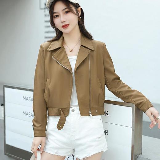 韩版短款皮衣外套女2023春秋新款西装领宽松水洗PU皮衣女 商品图3