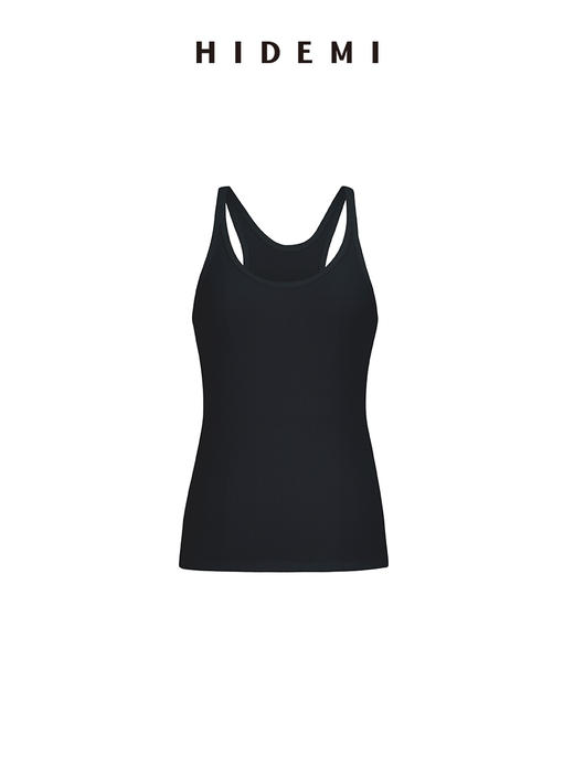 HIDEMI 极简大圆领弹力针织自然棉细肩带背心 商品图9