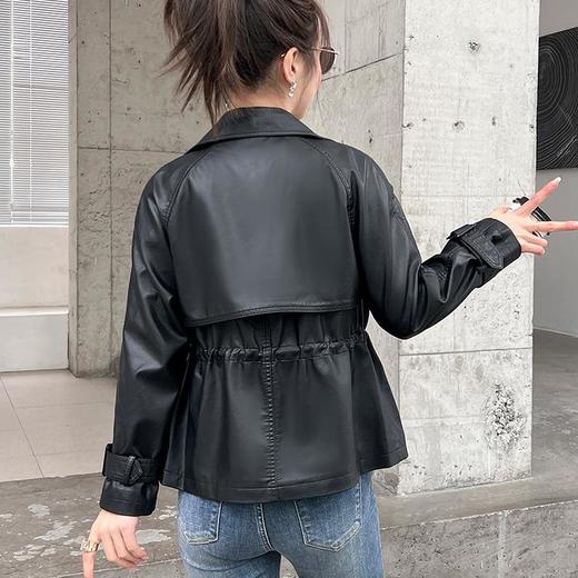 韩版短款皮衣外套女2023春秋新款西装领夹克修身水洗PU皮衣女 商品图3