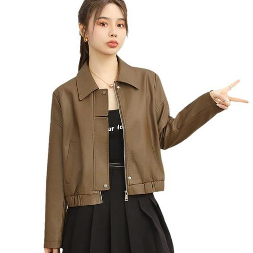 2023秋季新款韩版短款皮衣外套女翻领宽松水洗PU皮夹克衣女 商品图4