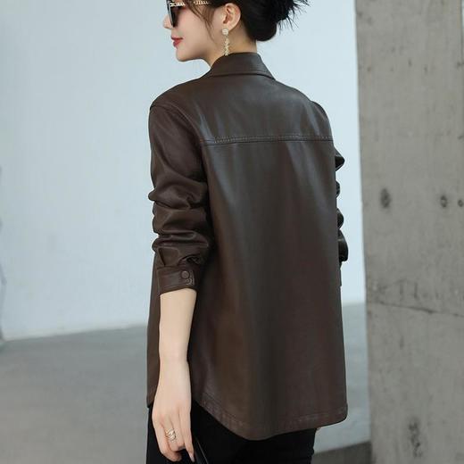 韩版中长款皮衣外套女2023秋季新款翻领系带修身水洗PU皮夹克 商品图3