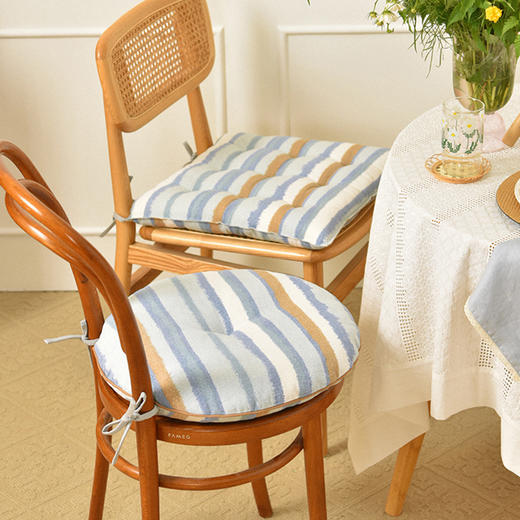 海洋条纹衍缝椅垫家用四季通用中式实木加厚餐椅防滑圆形座垫 商品图0