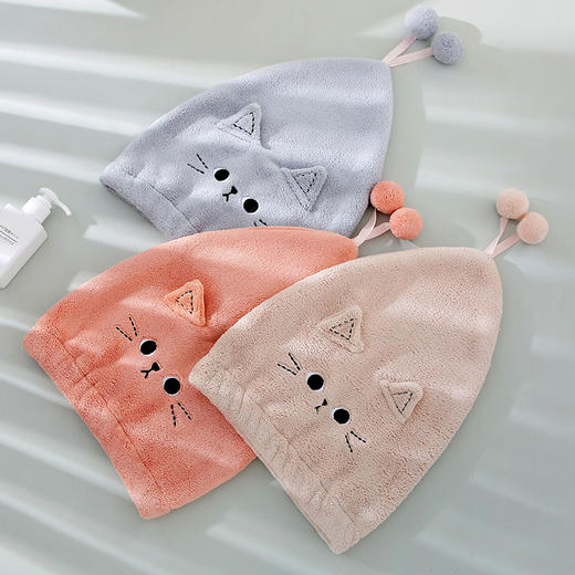 【告别湿哒哒！洗脸不湿发】ins风卡通憨憨猫公主帽洗脸头带女珊瑚绒吸水浴帽防脱干发帽 商品图2