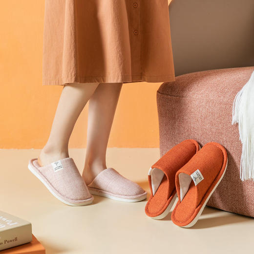 秋冬季亚麻拖鞋包头家居情侣室内地板月子男女防滑软底棉拖鞋家用 商品图4