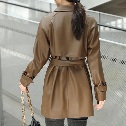韩版长款皮衣外套女2023秋季新款西装领系带皮夹克修身水洗PU皮衣 商品图1