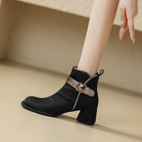 时尚优雅，提花丝绸羊皮乖萌短靴J-1008F