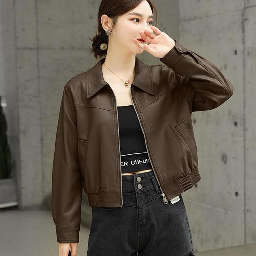 2023秋季新款短款皮衣外套女韩版休闲宽松水洗PU皮夹克 商品图2