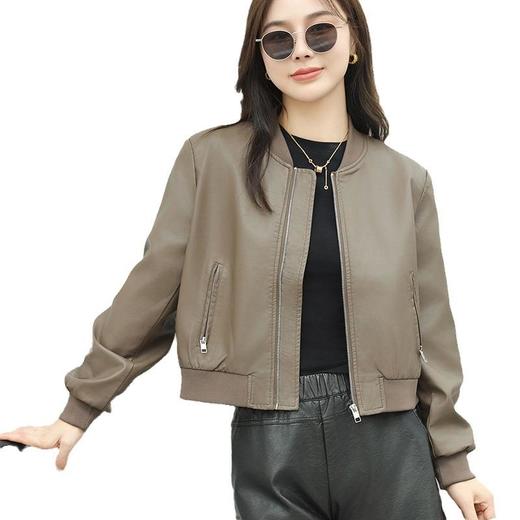 2023秋季新款皮衣外套女韩版短款V领皮夹克修身水洗PU皮衣女 商品图4