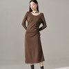 剩S/M/L/XL 芳外【简约抽皱收腰裙子】23秋款圆领收腰包臀连衣裙 商品缩略图1