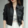 韩版短款皮衣外套女2023秋季新款翻领修身气质水洗PU皮衣女 商品缩略图2