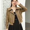 2023秋季新款短款皮衣外套女韩版螺纹领宽松水洗PU皮夹克 商品缩略图2