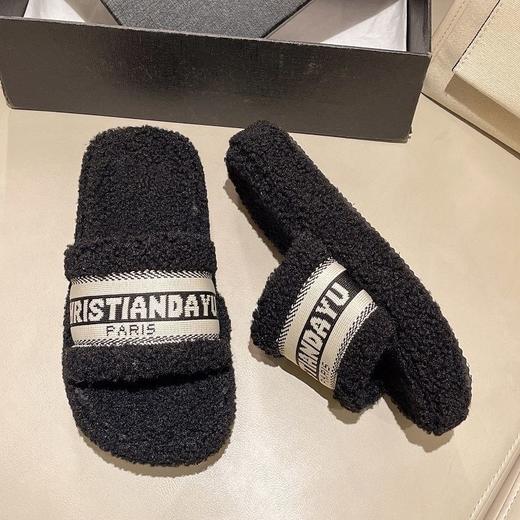 设计感小众毛毛拖鞋外穿秋新款百搭厚底保暖防滑家居一字拖 商品图7