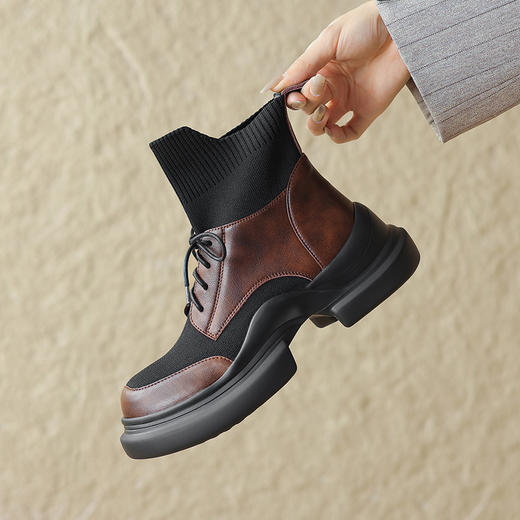 时尚机车感，拼接撞色厚底短靴TYM-20021 商品图6