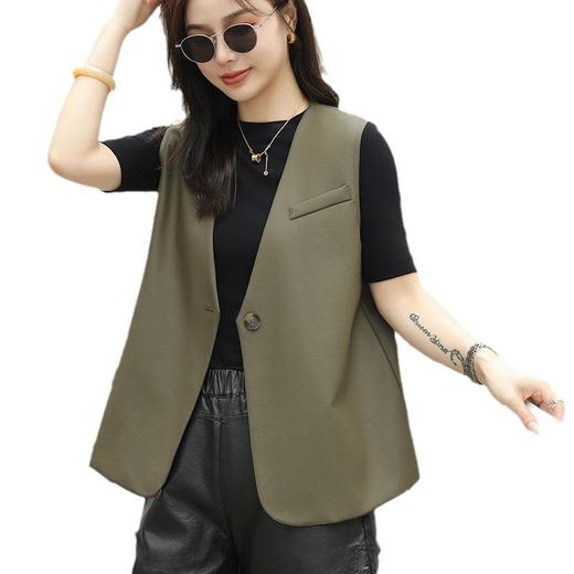 韩版短款皮衣马甲外套女2023秋季新款V领皮衣马夹宽松水洗PU皮女 商品图4