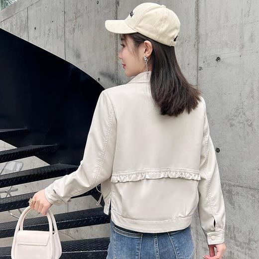2023春秋新款韩版短款皮衣外套女翻领修身水洗皮夹克女 商品图3