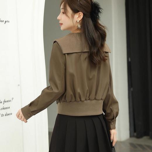 2023秋季新款短款皮衣外套女韩版螺纹领宽松水洗PU皮夹克 商品图1