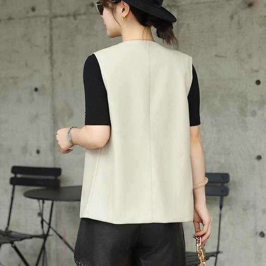 韩版短款皮衣马甲外套女2023秋季新款V领皮衣马夹宽松水洗PU皮女 商品图2