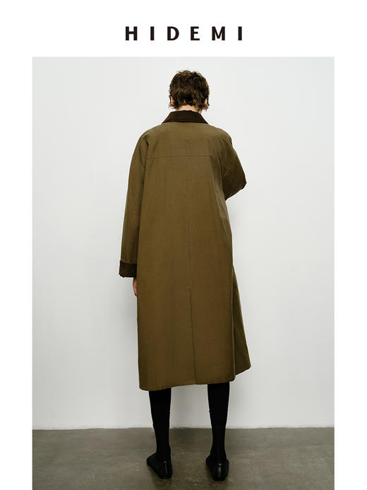 HIDEMI小男孩系列巴恩风灯芯绒拼接工装口袋式军绿色风衣外套 短款/长款 商品图4