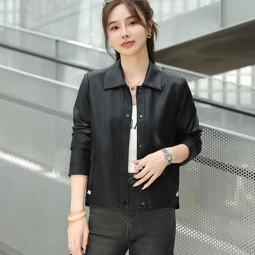 2023秋季新款韩版短款皮衣外套女翻领皮夹克宽松百搭水洗PU皮衣女 商品图3