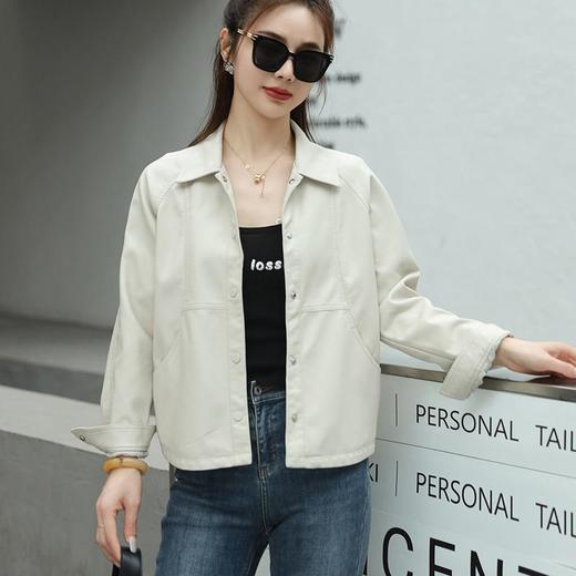 韩版短款皮衣外套女2023秋季新款翻领休闲夹克水洗PU皮衣女 商品图0
