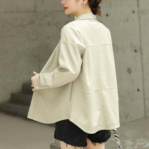 韩版中长款皮衣外套女2023秋季新款翻领衬衫式皮夹克修身水洗PU皮 商品图1