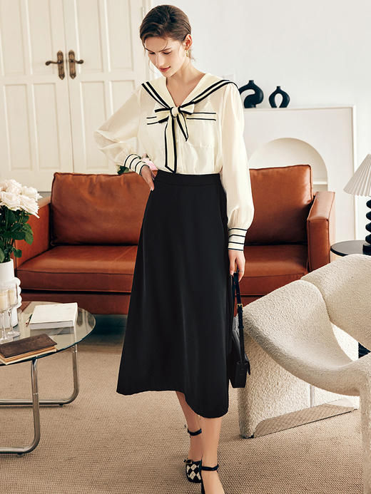 OLrain欧芮儿法式黑色半身裙女秋冬2022年新款高腰显瘦A字大摆裙 商品图3
