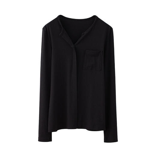 TG-TG03S269秋冬轻薄山羊绒口袋长袖打底衫女 V领白色内搭长袖T恤女宽松 商品图4