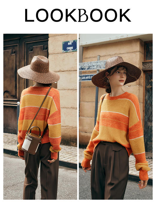 OLrain欧芮儿套头毛衣初秋2023年新款宽松显瘦软糯慵懒风拼色上衣 商品图3