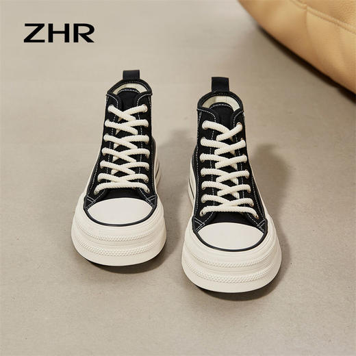 ZHR高帮帆布鞋女鞋2023秋季新款鞋子ins百搭小白鞋厚底百搭板鞋女 商品图6