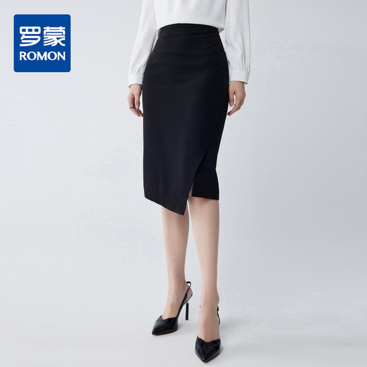 【简约舒适】罗蒙女士半截裙优雅日常百搭不规则下摆半身裙包臀裙女 商品图1