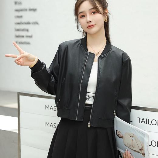 2023秋季新款皮衣外套女韩版短款V领皮夹克修身水洗PU皮衣女 商品图2
